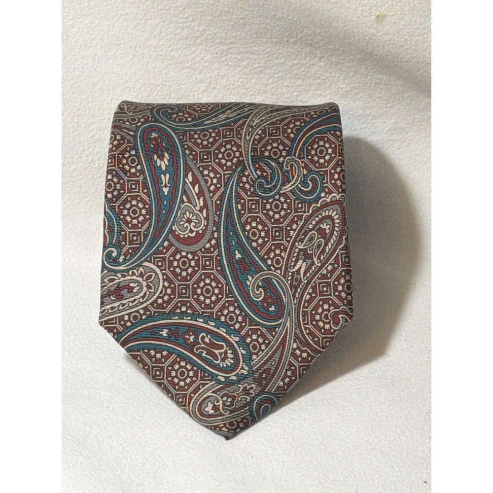 Harborough Traditionals Mens Paisley Silk Tie Burgundy Teal Handmade USA RN 7127